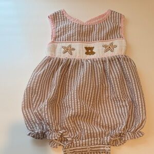 Striped Baby Romper with Starfish Smocking